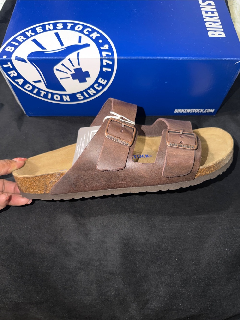 Birkenstock Men's Two-Strap Arizona Sandal in Brown Leather